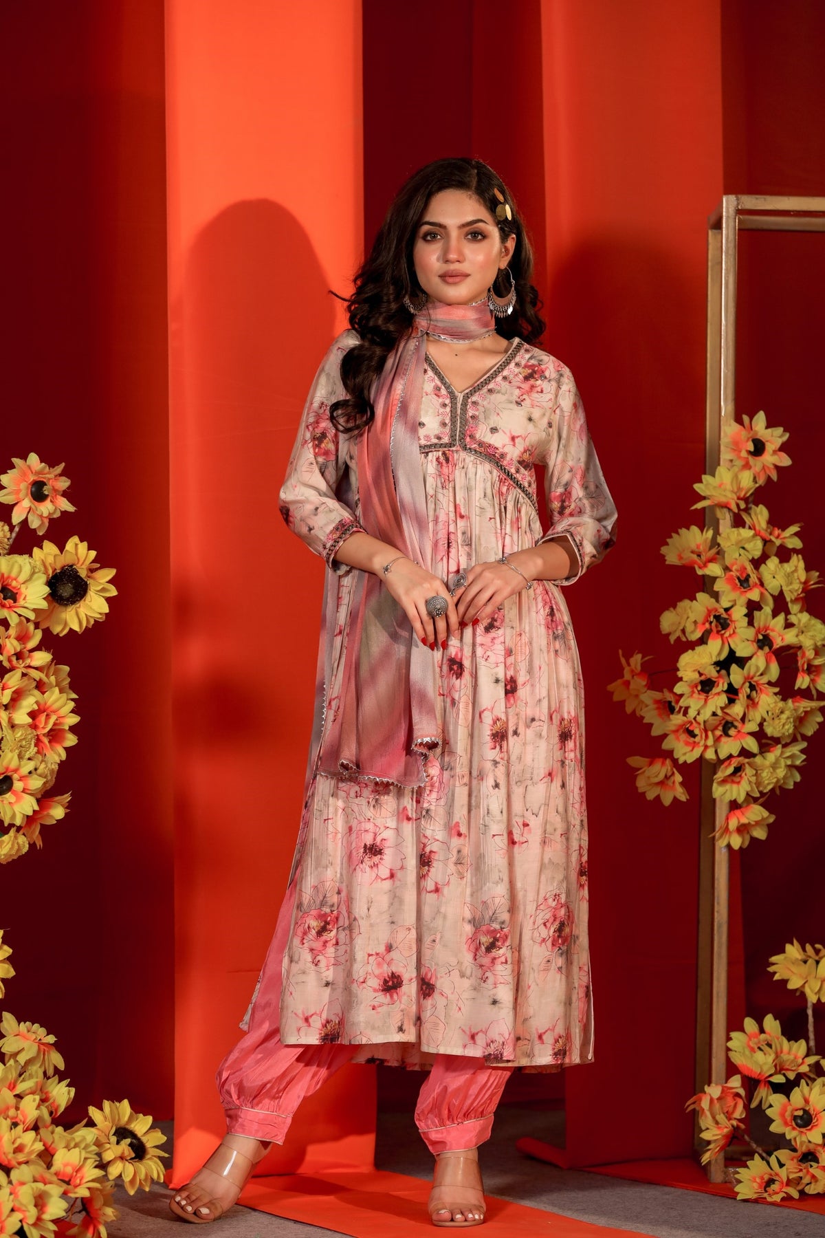 Pink Flower Rush Kurta Set