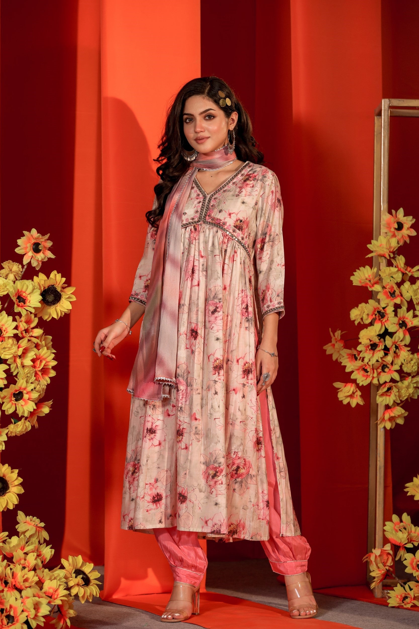 Pink Flower Rush Kurta Set