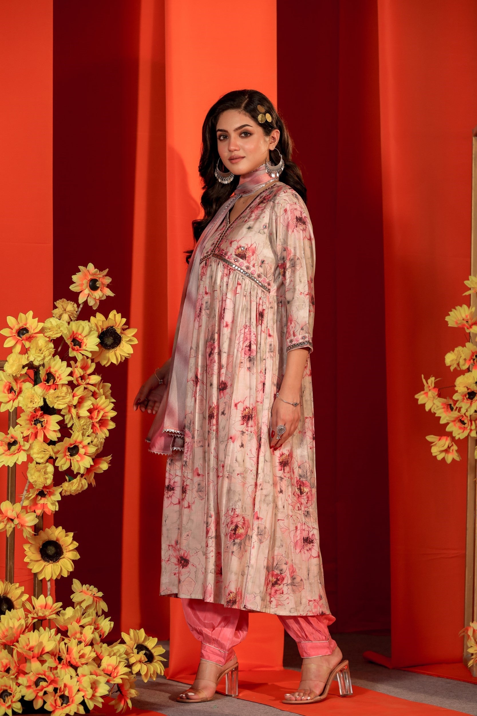 Pink Flower Rush Kurta Set