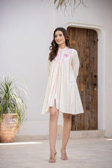 WOMEN'S PINK COTTON SHORT DRESS WITH SOOTHING COLOURS