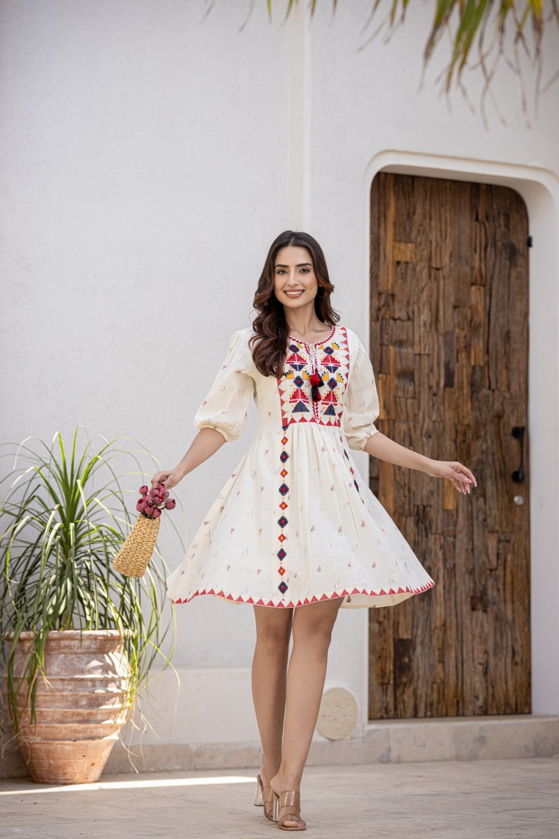 Morning Dew Cotton Short Dress Fancy Route