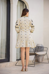 WOMEN'S OFF-WHITE COTTON EMBROIDERED SHORT DRESS