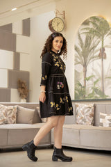 FLORAL EMBROIDERED SHORT DRESS - V-NECK, CASUAL RESORT WEAR