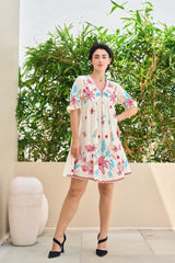 ELEGANT OFF-WHITE EMBROIDERED SHORT DRESS