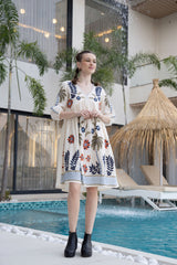 OFF-WHITE EMBROIDERED SHORT DRESS