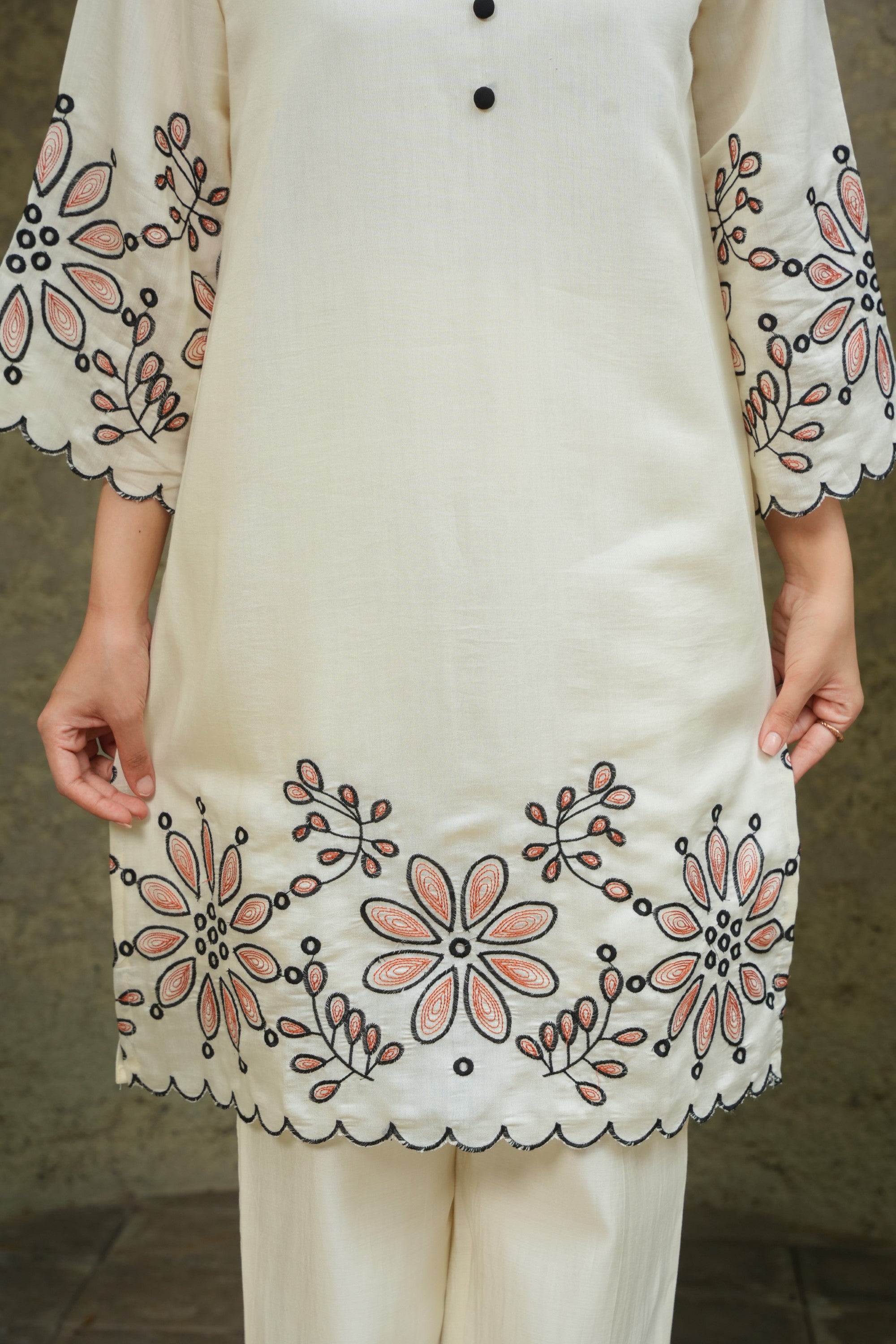 Flower Embroidered White Co-ord Set