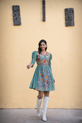 Loomed Splendor: Cotton Embroidery Short Dress