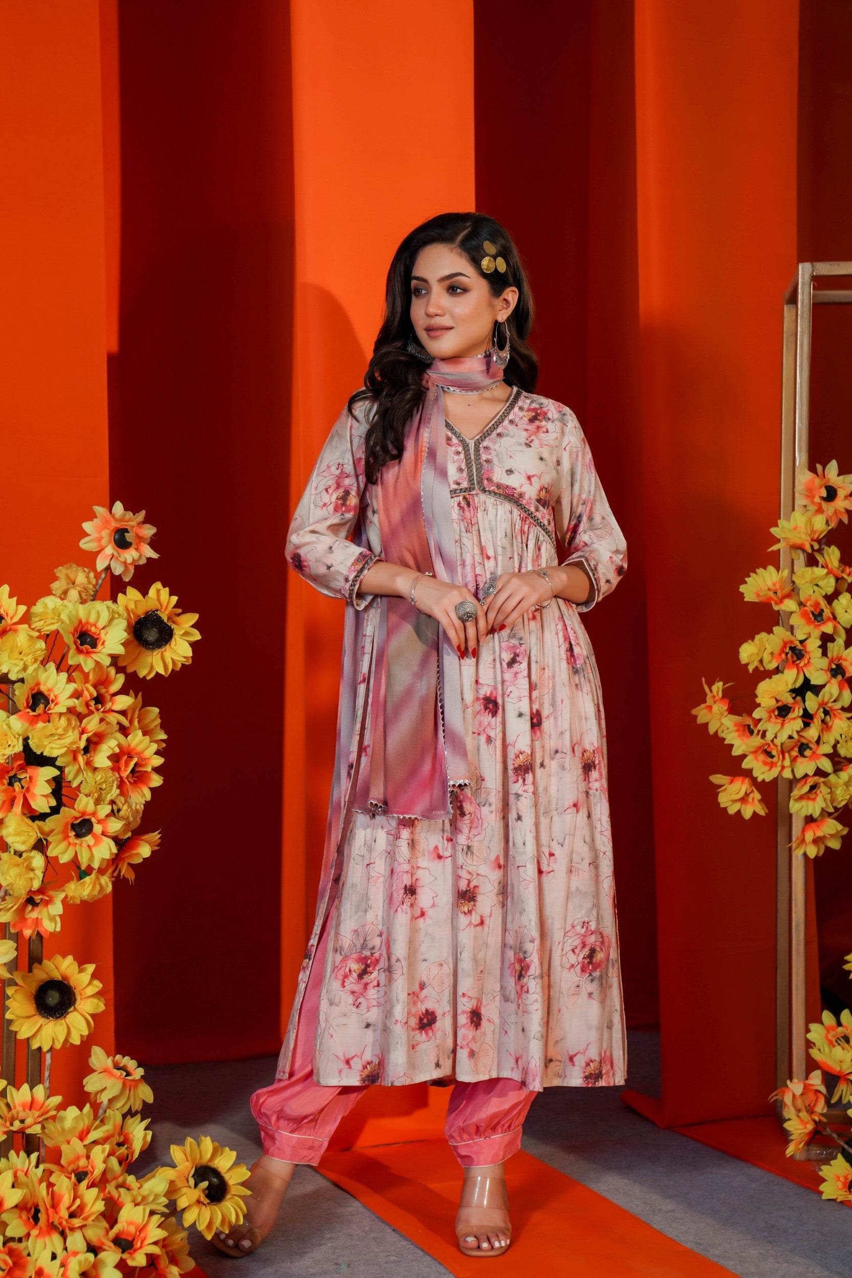 Pink Flower Rush Kurta Set