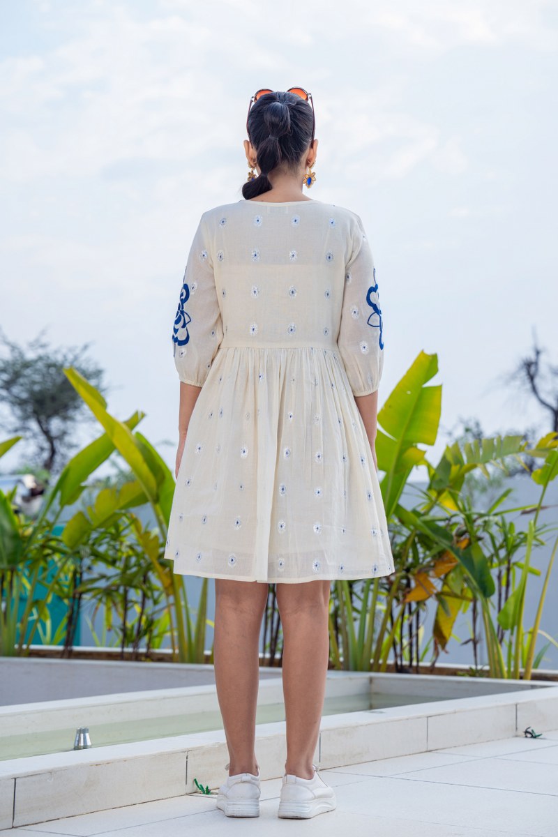 WOMEN'S COTTON EMBROIDERED BEAUTIFUL SHORT DRESS