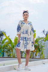 WOMEN'S COTTON EMBROIDERED BEAUTIFUL SHORT DRESS